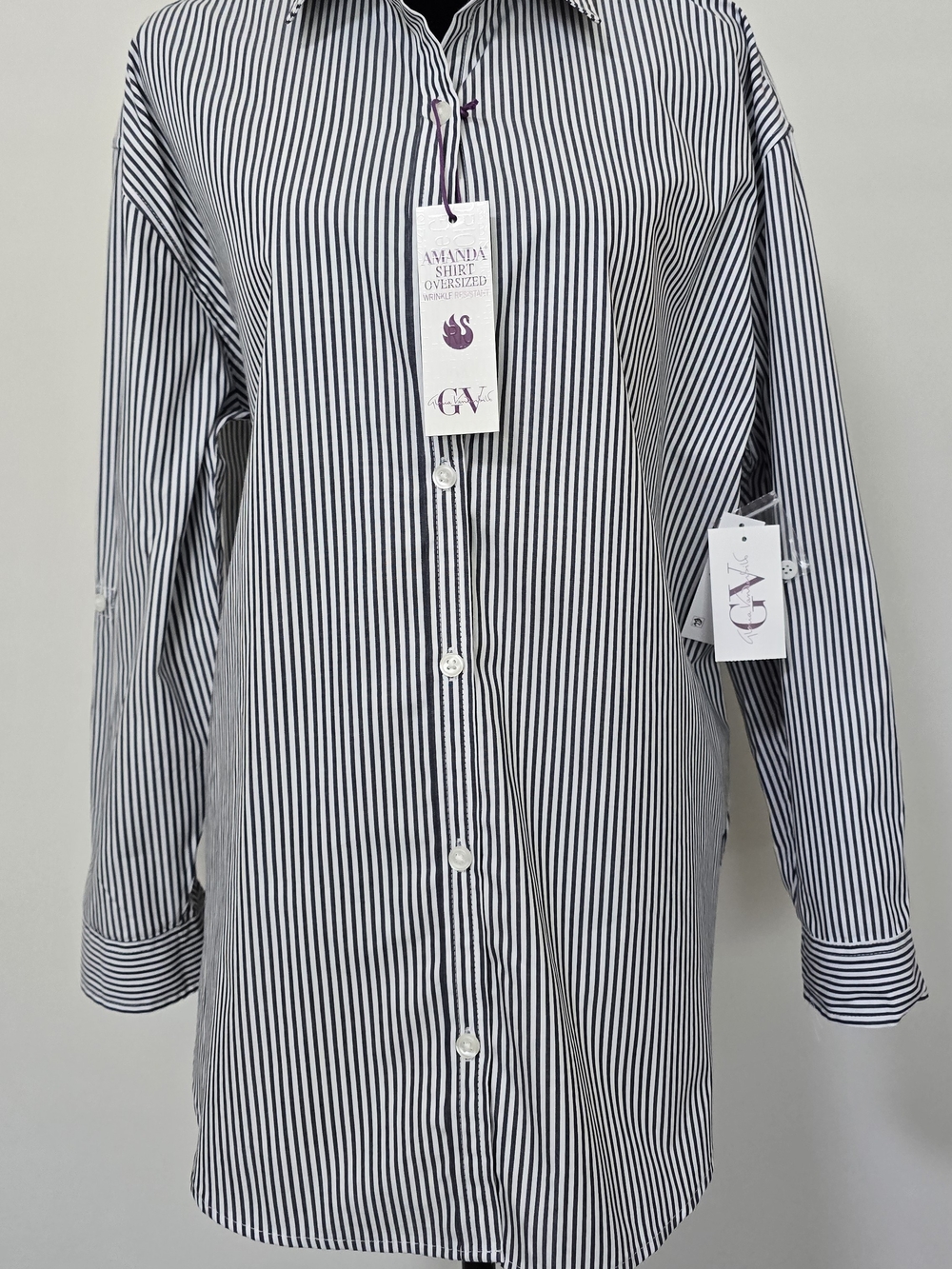 Gloria Vanderbilt Oversized Women’s Stripe Shirt - Black & White